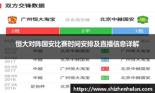 恒大对阵国安比赛时间安排及直播信息详解